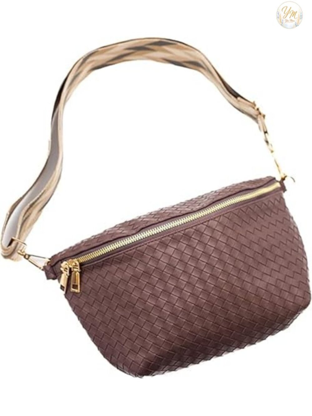 Woven Vegan Leather Crossbody Bag, Adjustable Sling Handbag